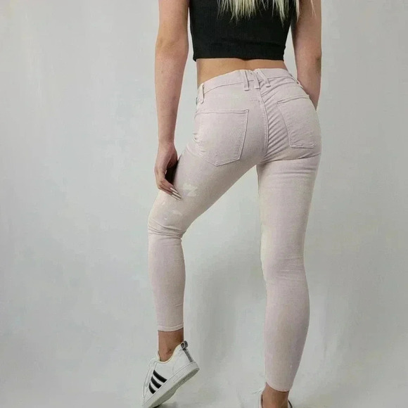 Anthropologie x McGuire Isabeli Lace Up Pastel Pink Paint Splat Skinny Jeans - Picture 2 of 9